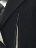 Women's Navy Pinstripe Blazer with a Notched Lapel and Long Sleeves