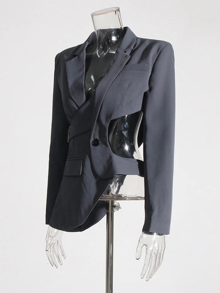 Women's Backless Blazer with Notched Lapels and a Slim Fit in Apricot Black or Gray