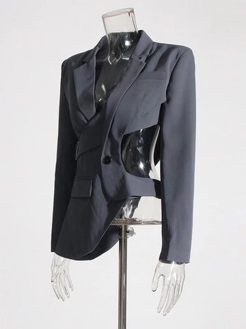 Women's Backless Blazer with Notched Lapels and a Slim Fit in Apricot Black or Gray