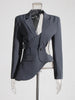 Women's Backless Blazer with Notched Lapels and a Slim Fit in Apricot Black or Gray