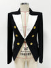 Women's HIGH STREET Newest Designer 's Slim Fitting Rose Metal Buttons Color Block Blazer