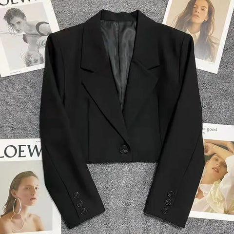 Women's Cropped Blazer with Single-Button Closure and Notched Lapels