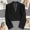 Women's Cropped Blazer with Single-Button Closure and Notched Lapels