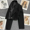 Women's Cropped Blazer with Single-Button Closure and Notched Lapels