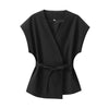 Women's Sleeveless Blazer Vest with a Waist Sash in Black or Beige