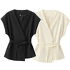 Women's Sleeveless Blazer Vest with a Waist Sash in Black or Beige