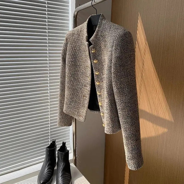 Women's Cropped Tweed Blazer with a Single-Breasted Front