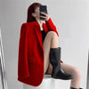 Women's Vintage Style Loose Fit Single Button Blazer with Notched Lapels and Buttoned Long Sleeves
