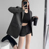 Women's Vintage Style Loose Fit Single Button Blazer with Notched Lapels and Buttoned Long Sleeves
