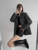 Women's Vintage Style Loose Fit Single Button Blazer with Notched Lapels and Buttoned Long Sleeves