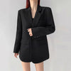 Women's Vintage Style Loose Fit Single Button Blazer with Notched Lapels and Buttoned Long Sleeves