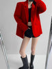 Women's Vintage Style Loose Fit Single Button Blazer with Notched Lapels and Buttoned Long Sleeves