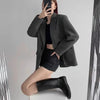 Women's Vintage Style Loose Fit Single Button Blazer with Notched Lapels and Buttoned Long Sleeves