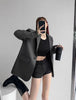 Women's Vintage Style Loose Fit Single Button Blazer with Notched Lapels and Buttoned Long Sleeves
