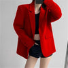 Women's Vintage Style Loose Fit Single Button Blazer with Notched Lapels and Buttoned Long Sleeves