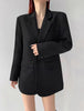 Women's Vintage Style Loose Fit Single Button Blazer with Notched Lapels and Buttoned Long Sleeves