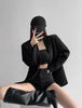 Women's Vintage Style Loose Fit Single Button Blazer with Notched Lapels and Buttoned Long Sleeves