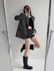 Women's Vintage Style Loose Fit Single Button Blazer with Notched Lapels and Buttoned Long Sleeves