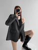 Women's Vintage Style Loose Fit Single Button Blazer with Notched Lapels and Buttoned Long Sleeves