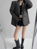 Women's Vintage Style Loose Fit Single Button Blazer with Notched Lapels and Buttoned Long Sleeves