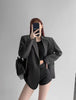 Women's Vintage Style Loose Fit Single Button Blazer with Notched Lapels and Buttoned Long Sleeves
