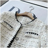 Women's Off-White Tweed Blazer with Contrasting Trim and a Round Neck