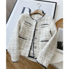 Women's Off-White Tweed Blazer with Contrasting Trim and a Round Neck