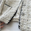 Women's Off-White Tweed Blazer with Contrasting Trim and a Round Neck