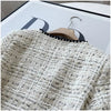 Women's Off-White Tweed Blazer with Contrasting Trim and a Round Neck