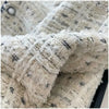 Women's Off-White Tweed Blazer with Contrasting Trim and a Round Neck