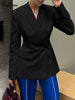 Women's Oversized Backless Blazer with Notched Lapels and Long Sleeves
