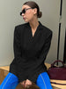 Women's Oversized Backless Blazer with Notched Lapels and Long Sleeves