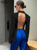 Women's Oversized Backless Blazer with Notched Lapels and Long Sleeves