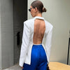 Women's Oversized Backless Blazer with Notched Lapels and Long Sleeves