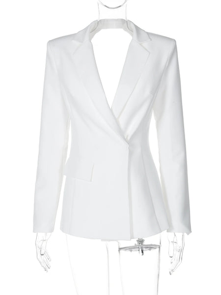 Women's Oversized Backless Blazer with Notched Lapels and Long Sleeves