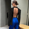 Women's Oversized Backless Blazer with Notched Lapels and Long Sleeves