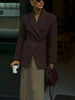 Women's Reddish-Brown Slim-Fit Double-Breasted Blazer with Notched Lapels