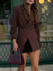 Women's Reddish-Brown Slim-Fit Double-Breasted Blazer with Notched Lapels