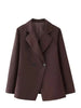 Women's Reddish-Brown Slim-Fit Double-Breasted Blazer with Notched Lapels