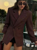 Women's Reddish-Brown Slim-Fit Double-Breasted Blazer with Notched Lapels