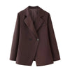 Women's Reddish-Brown Slim-Fit Double-Breasted Blazer with Notched Lapels