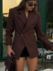 Women's Reddish-Brown Slim-Fit Double-Breasted Blazer with Notched Lapels