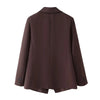 Women's Reddish-Brown Slim-Fit Double-Breasted Blazer with Notched Lapels