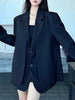 Women's Faux Two-Piece Blazer with Shoulder Pads in Black or Gray