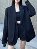 Women's Faux Two-Piece Blazer with Shoulder Pads in Black or Gray