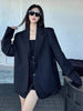 Women's Faux Two-Piece Blazer with Shoulder Pads in Black or Gray