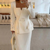 Women's Two-Piece Suit with a Double-Breasted Blazer and a Long Skirt