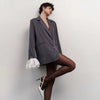 Women's Burgundy Pinstripe Blazer with Notched Lapels and Long Sleeves