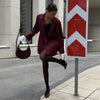 Women's Burgundy Pinstripe Blazer with Notched Lapels and Long Sleeves