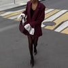 Women's Burgundy Pinstripe Blazer with Notched Lapels and Long Sleeves
